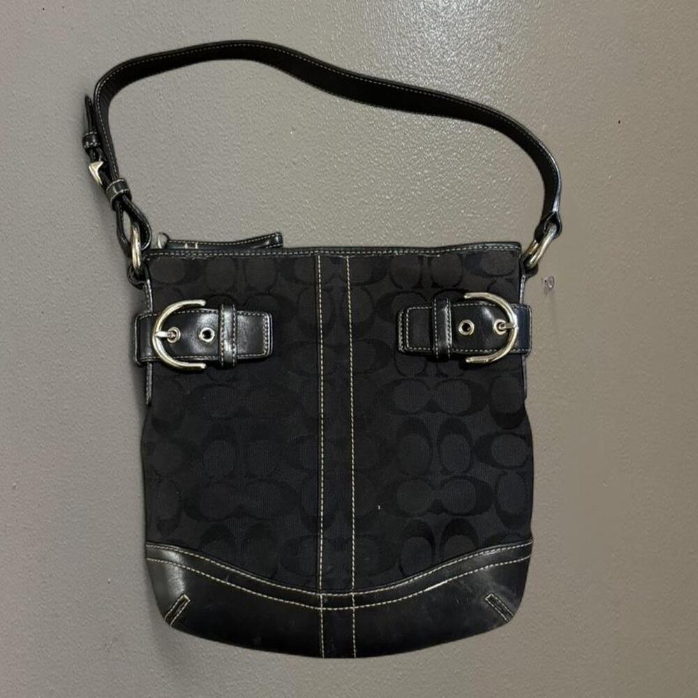 Coach SOHO Black Signature Jacquard Logo Print Shoulder Bag Purse